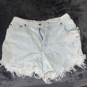 light blue wash jean shorts